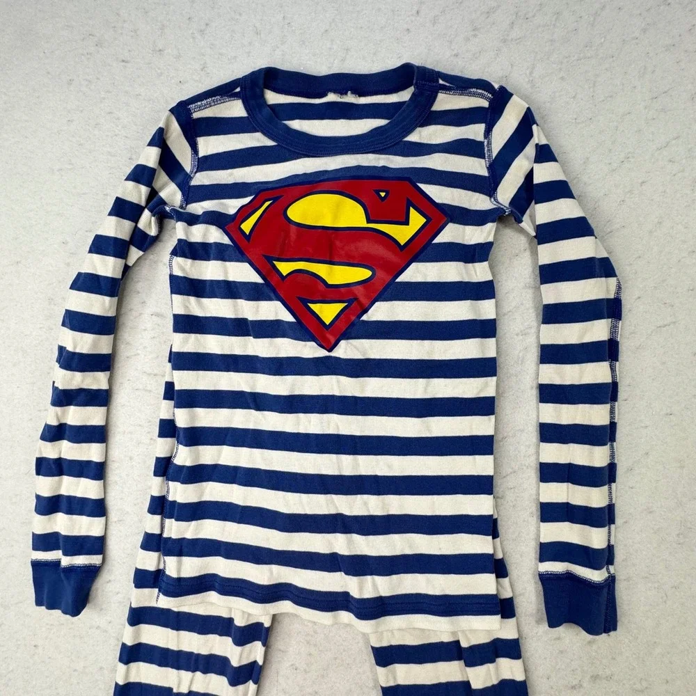 Hanna Andersson Pajama Set Kids Size 8 Superman Striped Organic Cotton Blue PJs